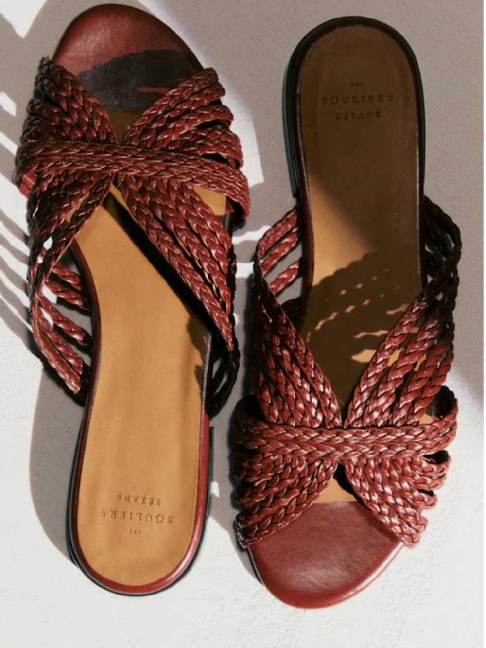 Sezane Low Paola Mules Mahogany Smooth Braided - Size US 8